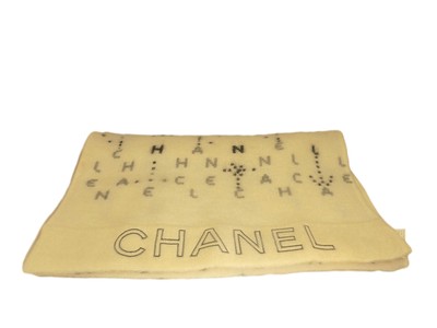 CHANEL Cashmere Scarf CC White Shawl Wrap Logo Stole