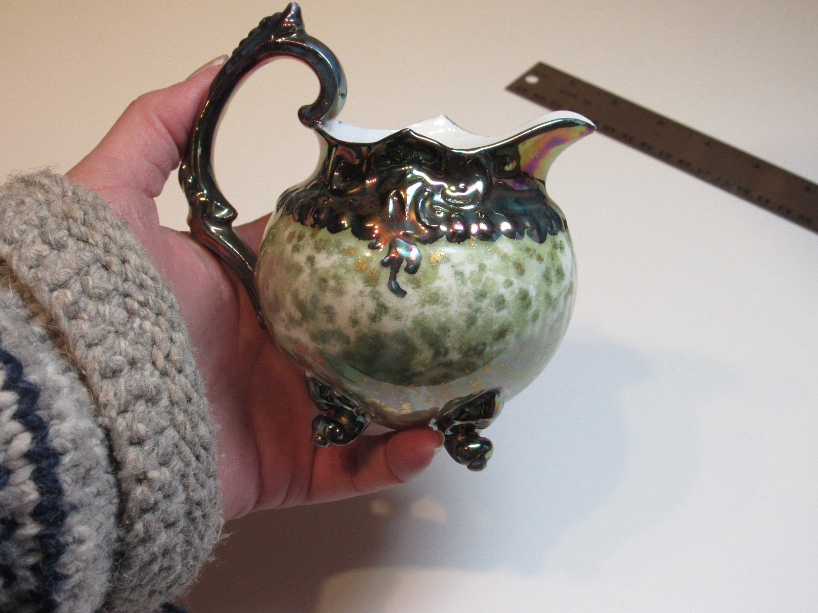 Antique Luster Ware Pitcher Lusterware Rare Green - Signed JLR