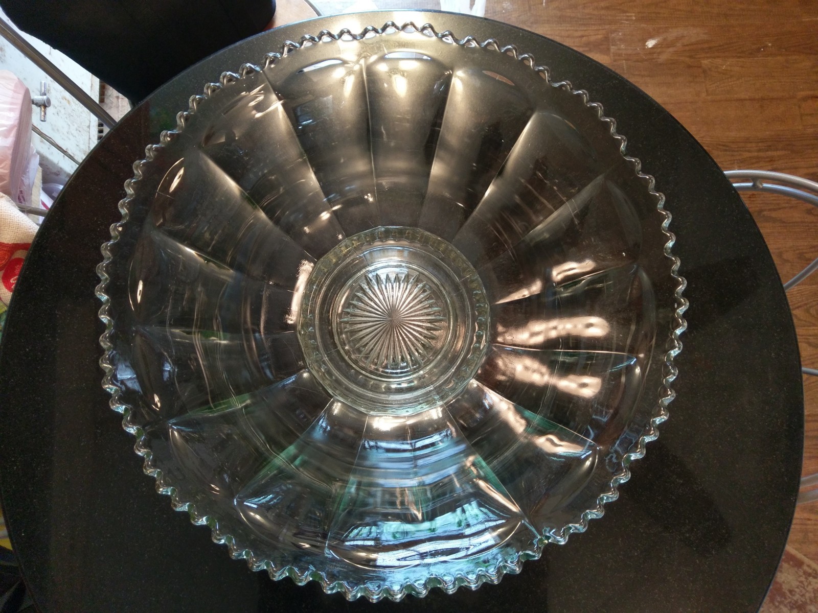 Huge Antique 24-30 Cup Pressed Glass Punch Bowl