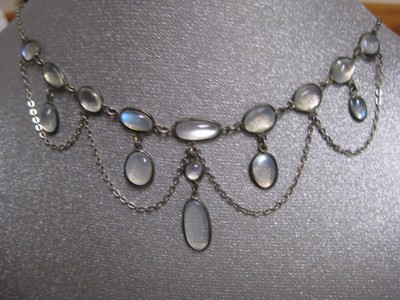 ANTIQUE ART NOUVEAU MOONSTONE STERLING FESTOON NECKLACE RARE