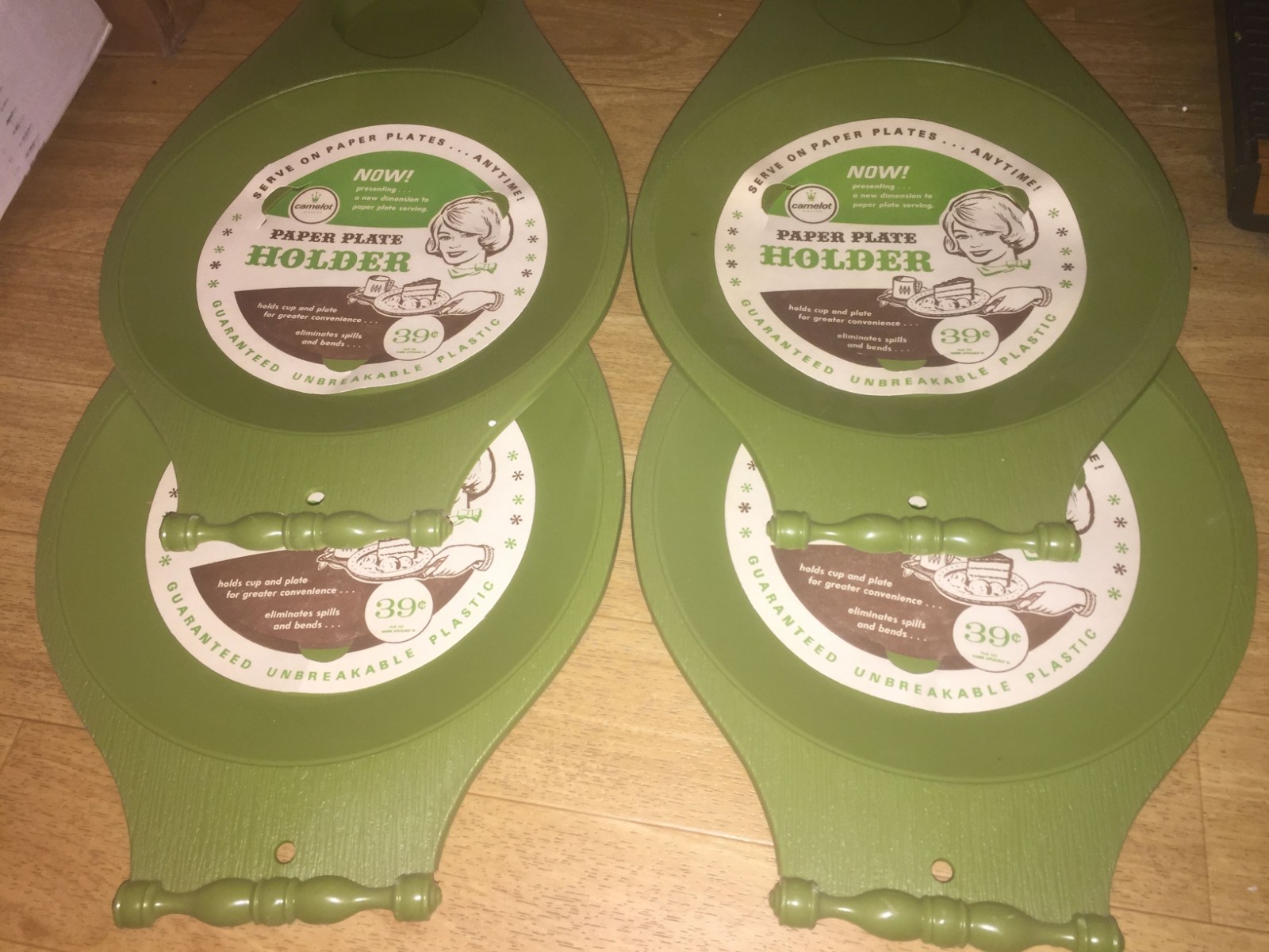 Vintage 60s 70s Camelot Paper Plate Holder Lot Set of 4 Olive Green