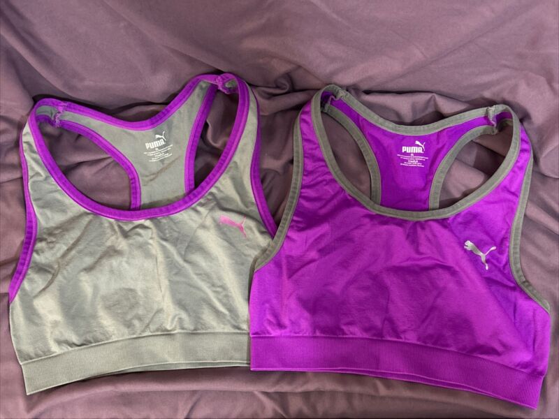 2 Puma Sports Bras T-Back Girls Size XL Purple Gray New Without Tags