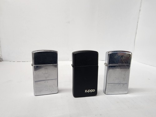 Zippo Slim Lot 1976 Engraved + 1997 Engraved + 1989