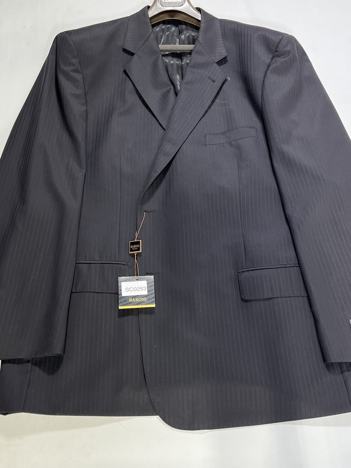 Mens Baroni Black Stripe Two Button Wool Sport Coat 54L NEW