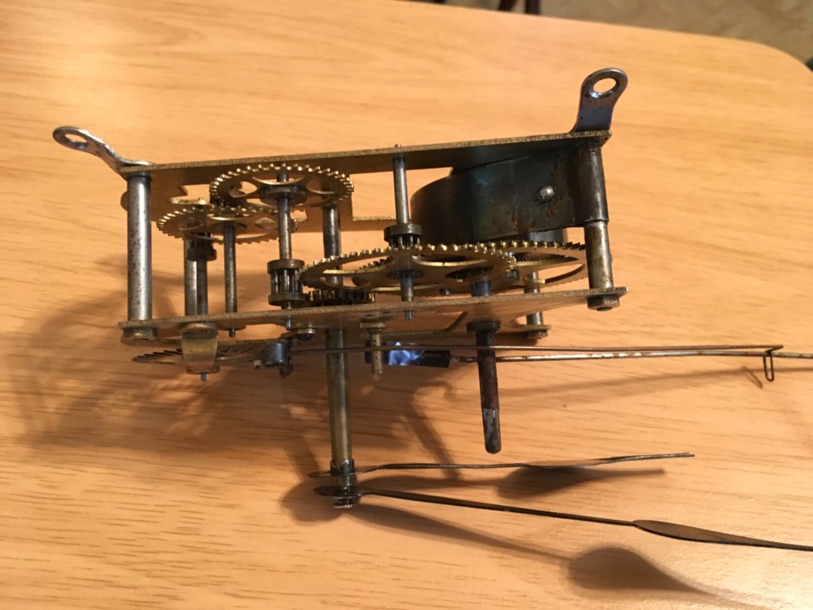 Clock Works Antique Brass w Large Metal Hands Parts Restoration