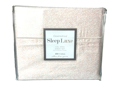 Charter Club Sleep Luxe 100% Cotton 800 TC Sheet Set Pink Leopard Cal-King $200