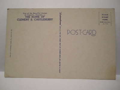 HOME OF CLEMENT S CASTLEBERRY POSTCARD AUGUSTA GA GEORGIA 1950s