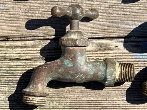 4 Vintage Brass Water Garden Faucet Spigots—1 Flower Handle