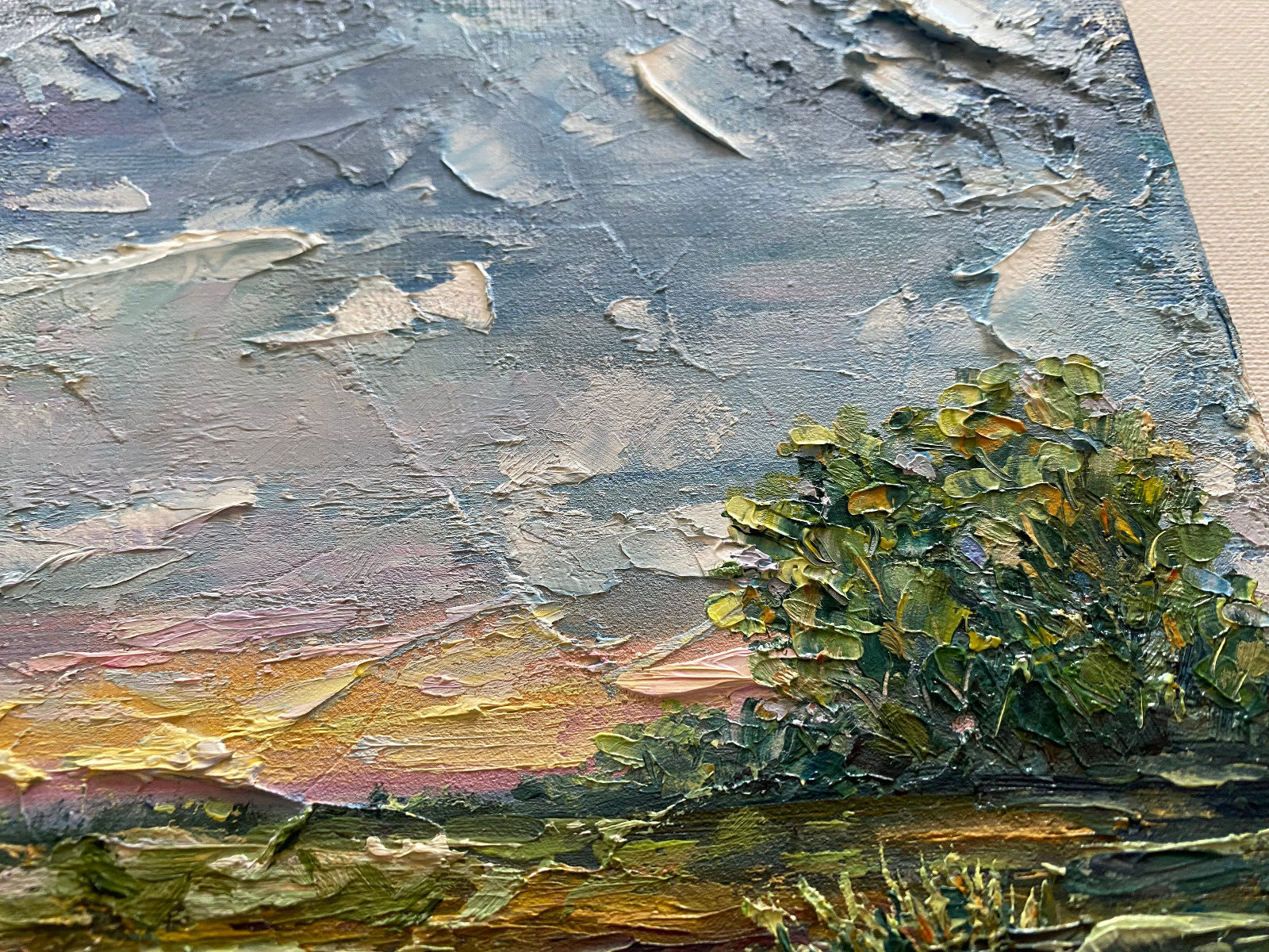 ORIGINAL OIL Painting " LANDSCAPE SUNSET " impasto 10"x 8" by Olga Diduh.