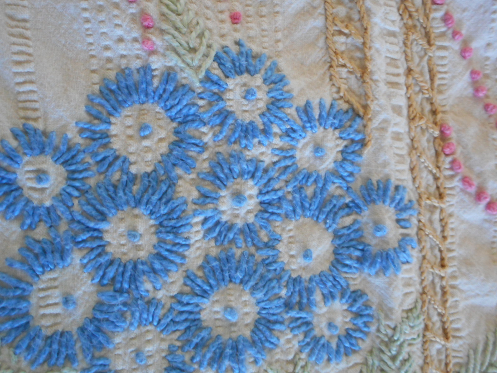 True Vintage Lightweight Cotton Bedspread Throw Textured with embroidery AHB