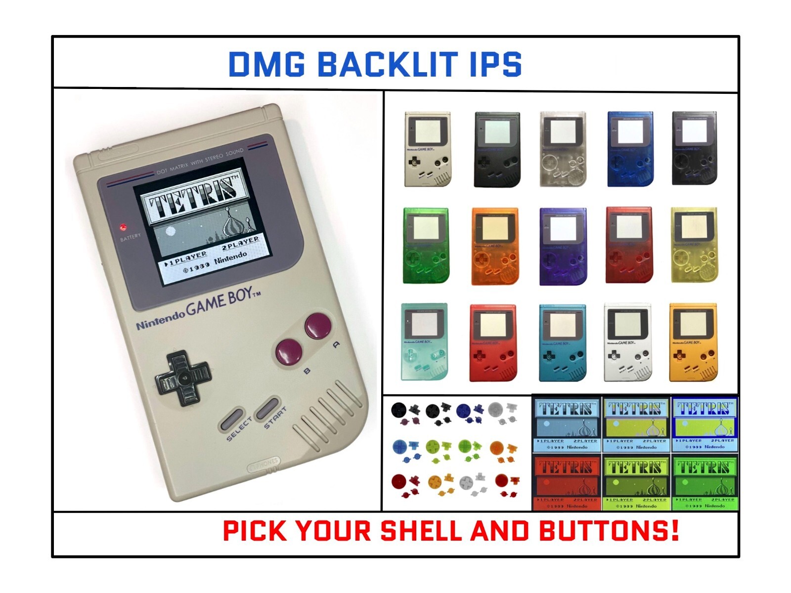Nintendo Game Boy Original DMG V5 PRO IPS Backlight System