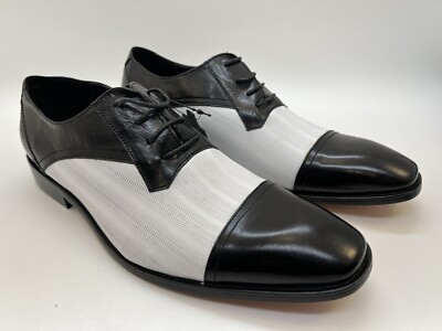 Leather Steve Harvey Men's Black White Gangster Shoes Cap Toe Size 11.5 new LACE