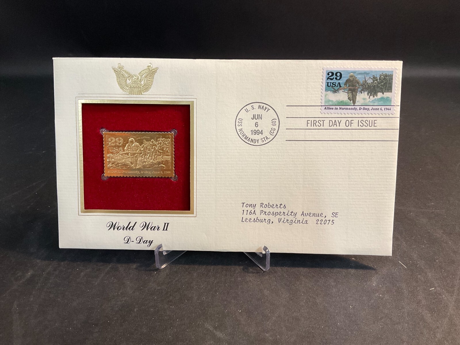 1994 PCS World War II D-Day 29¢ FDC 22K Gold Stamp Replica