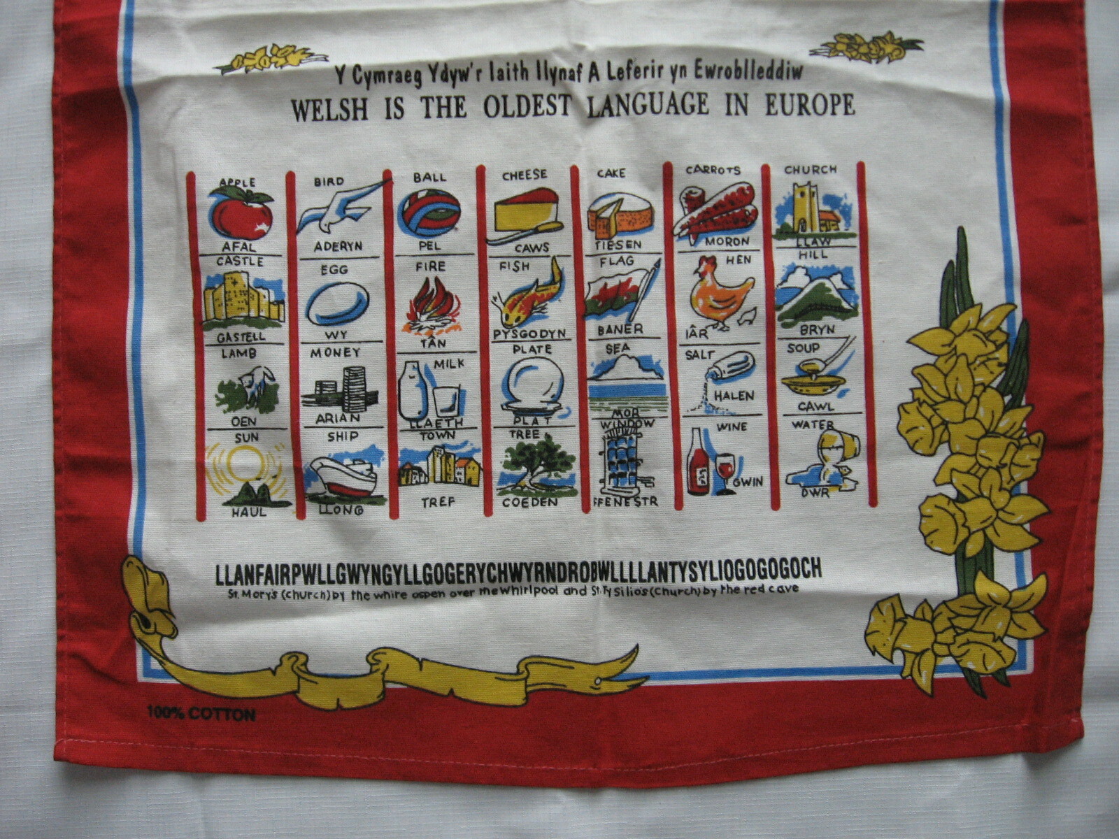 Welsh Language cotton linen towel wall hanging 30