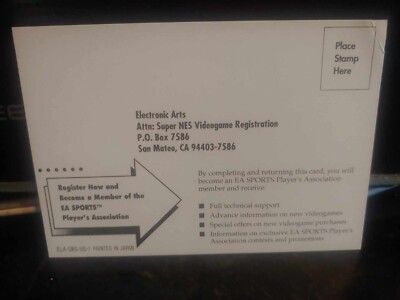 Electronic Arts EA Super Nintendo SNES Registration Card Insert ELA-SNS-US-1