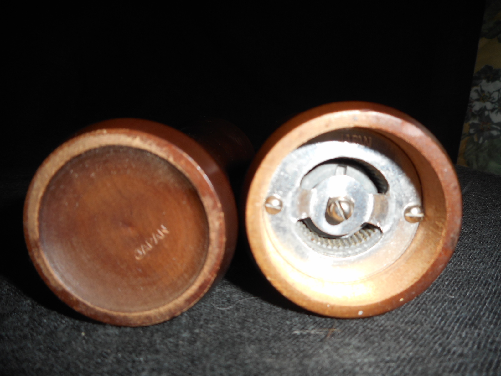 Wood, bamboo? brown salt and pepper mill made in Japan