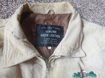 GENUINE SUEDE LEATHER ITIALIAN STONE DESIGN BEIGE COAT SIZE L PARKE COUNTY IN