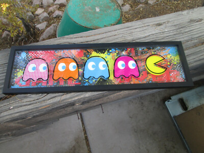 PAC MAN FRAMED WALL ART DECORATION Blinky inky sue clyde NAMCO ARCADE GAME