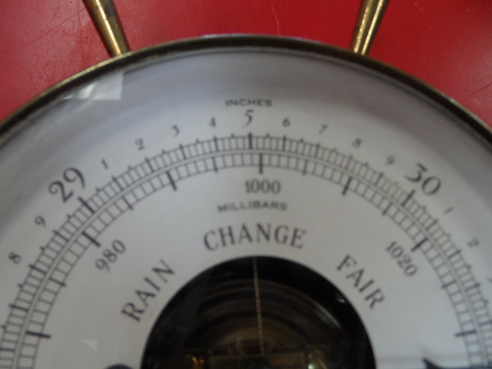 Vintage Airguide Compensated Barometer & Clock Brass Ships Wheel Wall Mount USA