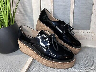 Shellys London Black Patent Leather Lace Up Platform Shoe Women s Size 8