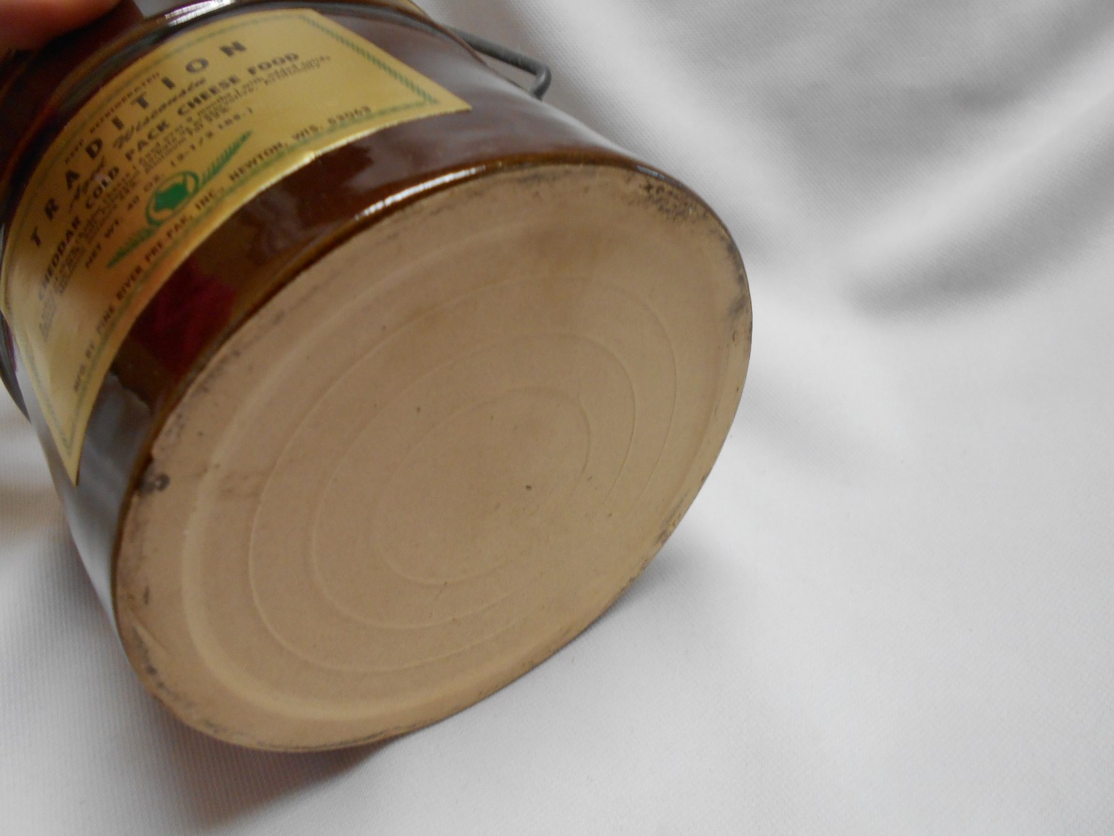 vintage brown crock with bail wire top Greatings from Don's body shop