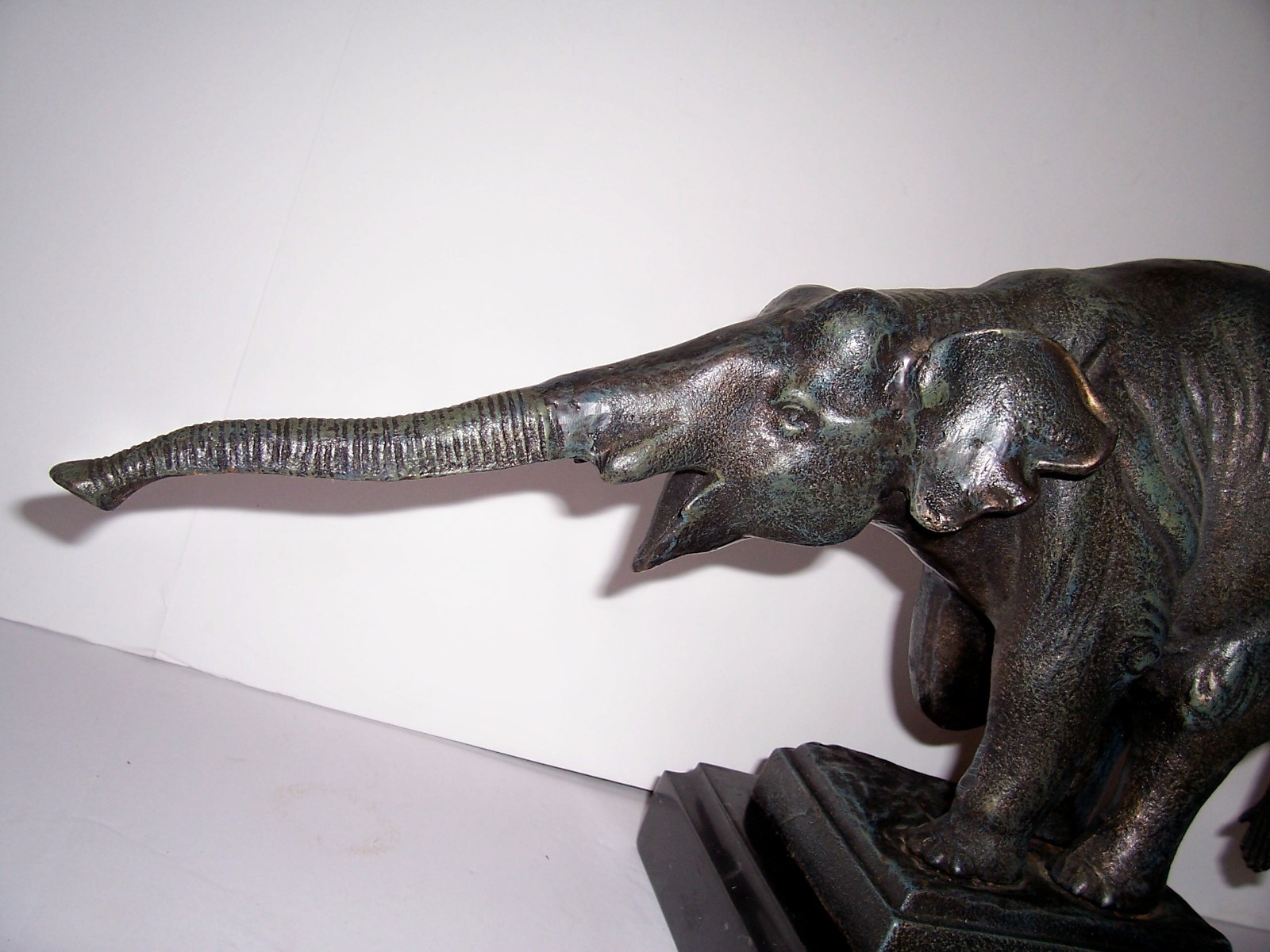 Vintage Bronze Figural Elephant Statue Sculpture Marble Base Art Deco Rare Pose