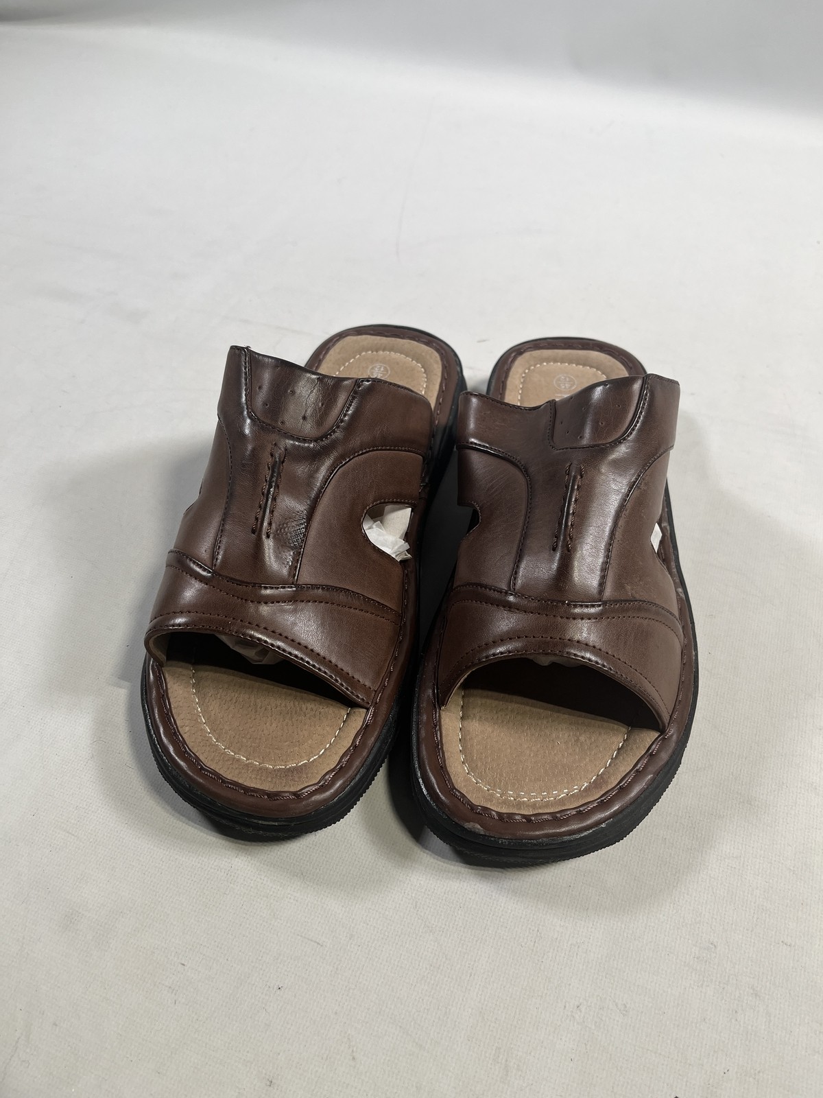 Mens Franco Vanucci Brown Leather Slide On Sandals 12 NEW