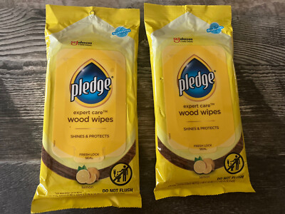 (x2) SC Johnson, Pledge, Wood Wipes, Lemon, Protects & Shines, 24 wipes, 7''x10''