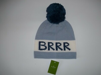 KATE SPADE Stormy Sky Blue BRRR Cold POM Winter Knit BEANIE  display picture 1