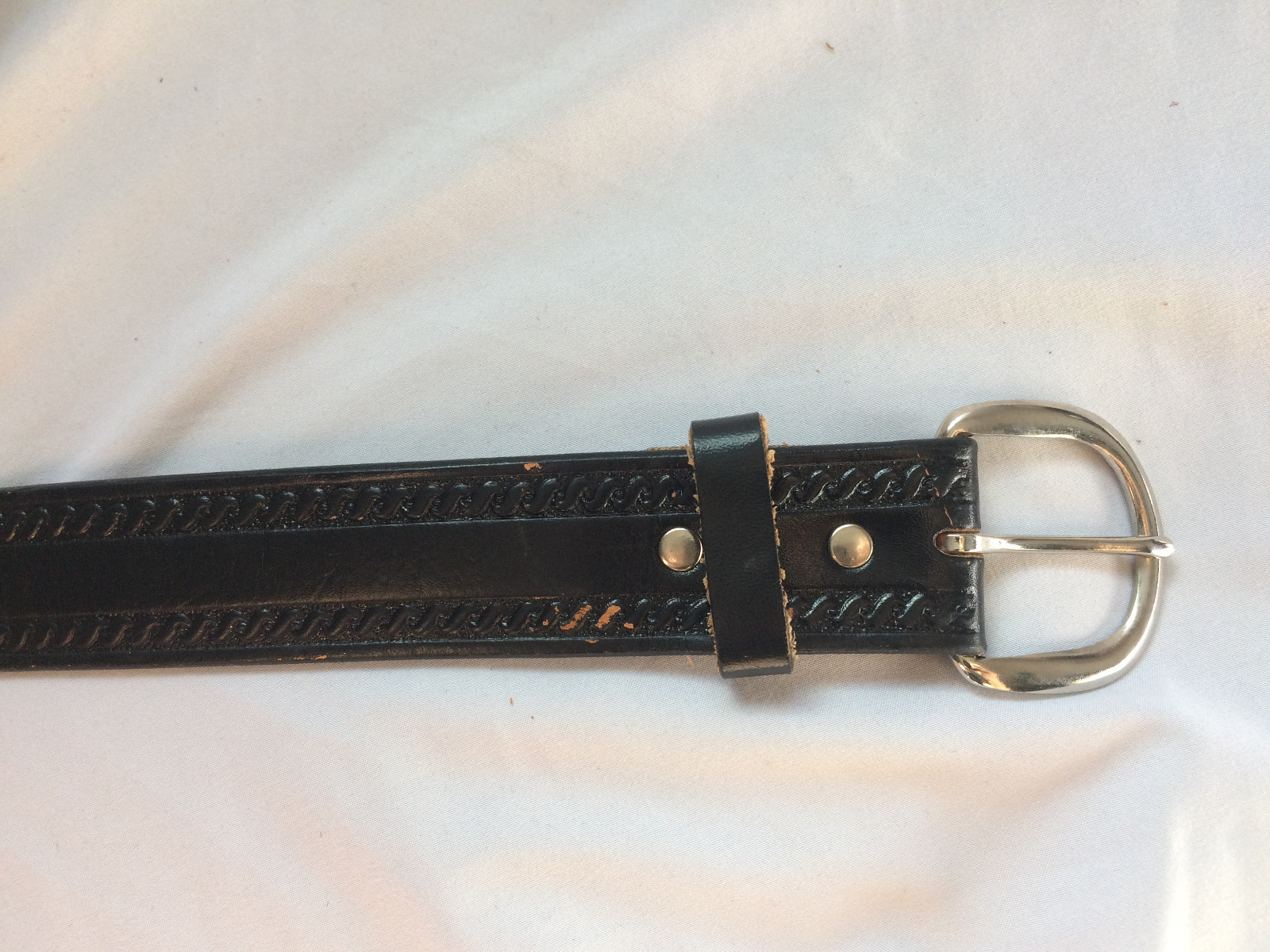 Vintage Leather Belt Black Western Biker motorcycle Hippie Cowboy tooled vtg 44