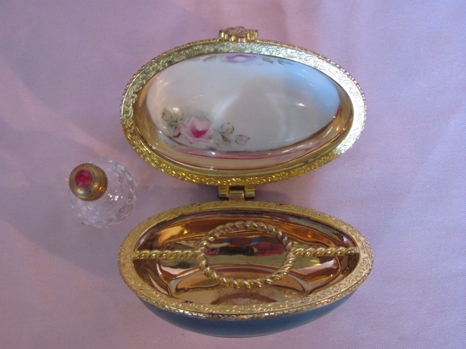 Vintage Hand Painted Egg with Perfume Bottle Trinket Box