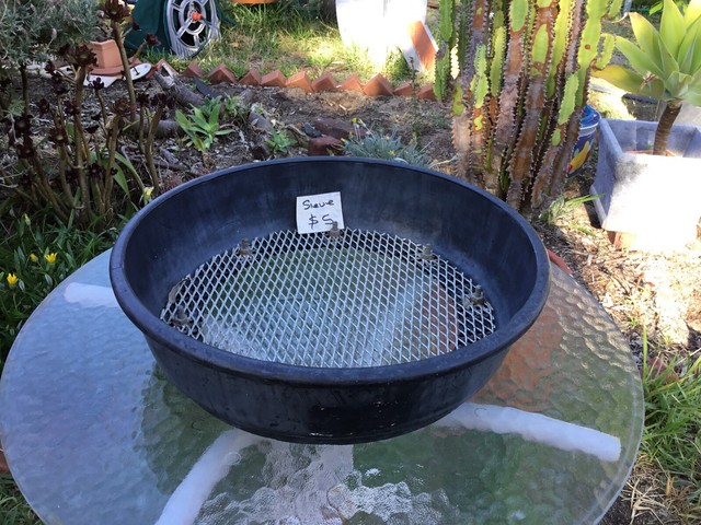 GARDEN SIEVE. HAS BEEN RE MODELLED USING METAL TO STRENGTHEN SIEVE