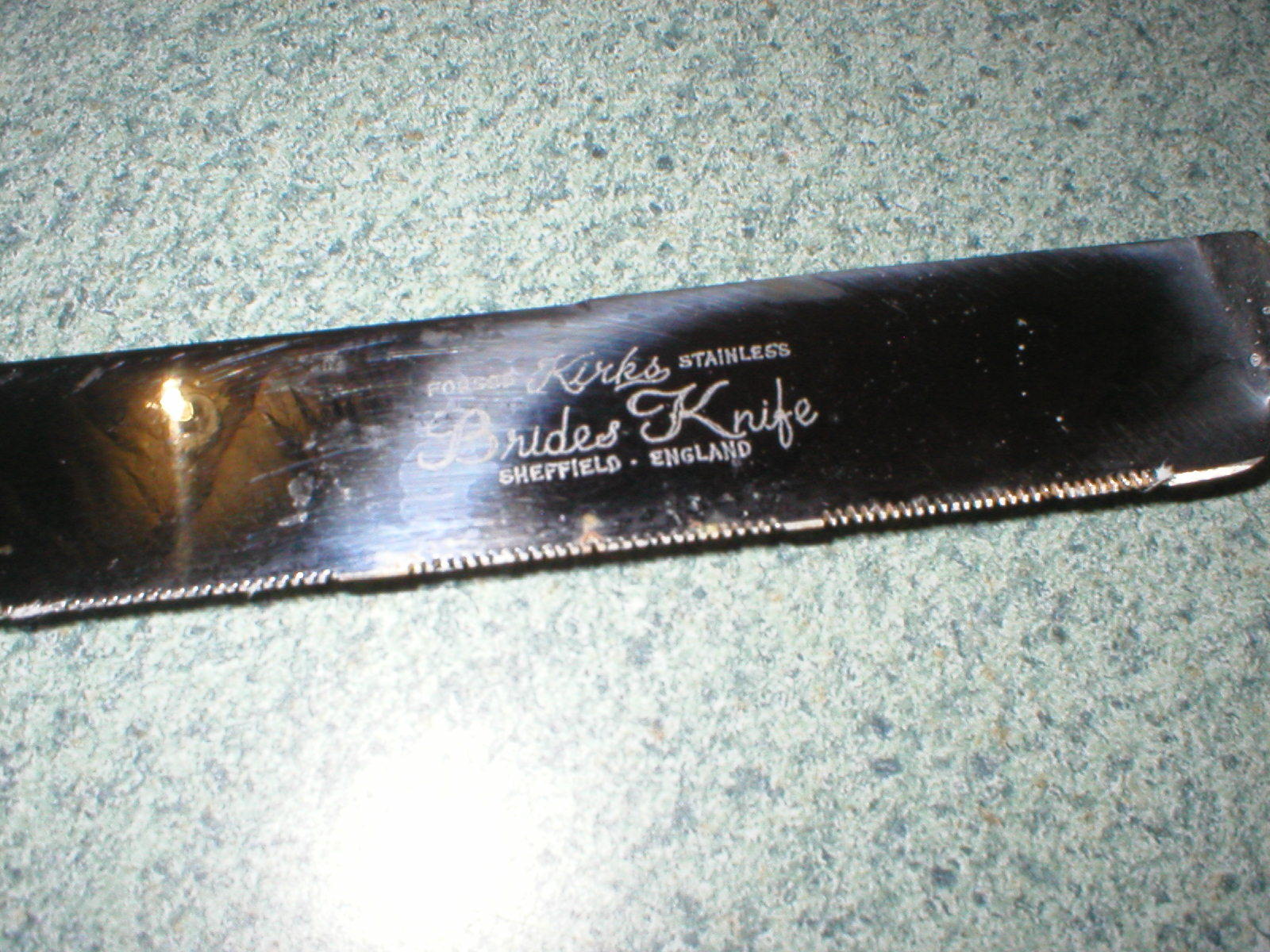 VTG Kirk's Sheffield England Pearl Handle Bride Knife Forged Stainless 14 1/4