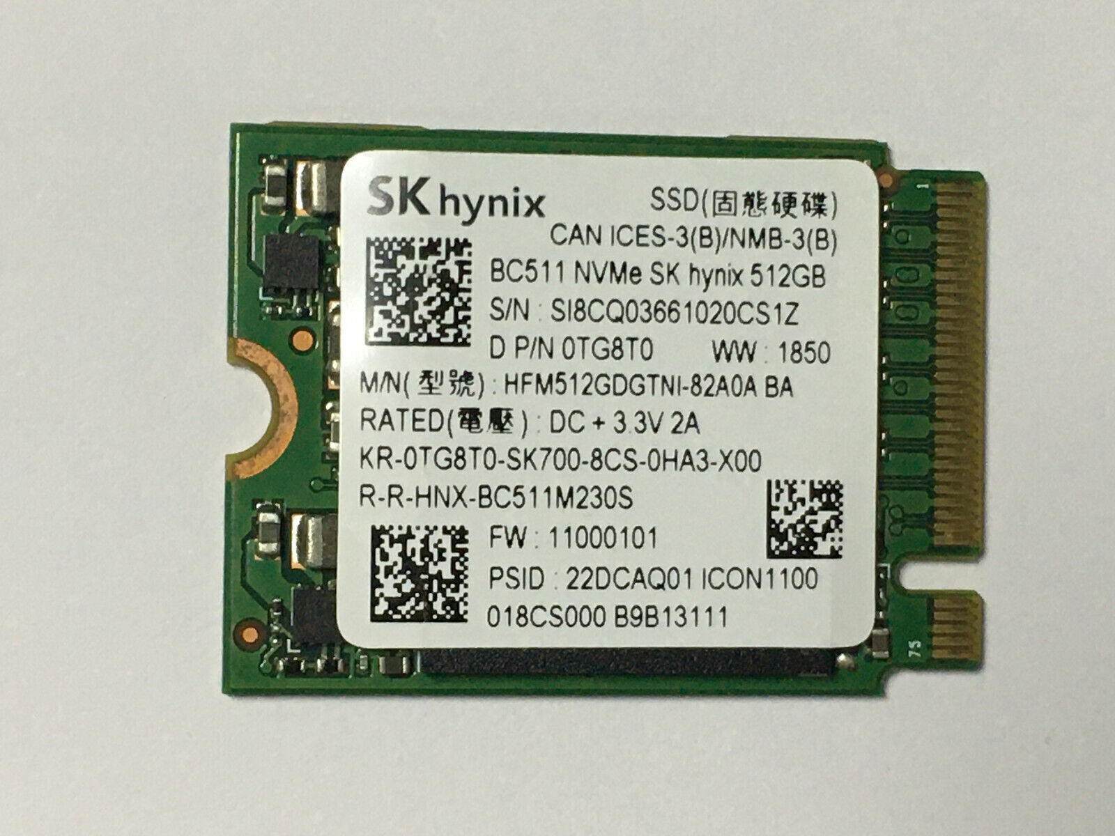➁-L868-SK hynix NVMe 1024GB SSD 1点 Original SK Hynix BC511 SSD 512GB NVMe/PCIe M.2 2230 Solid