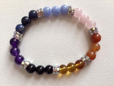 7  8mm Amethyst Sodalite Blue Lace Rose Quartz Citrine Chakra Bracelet Pouch