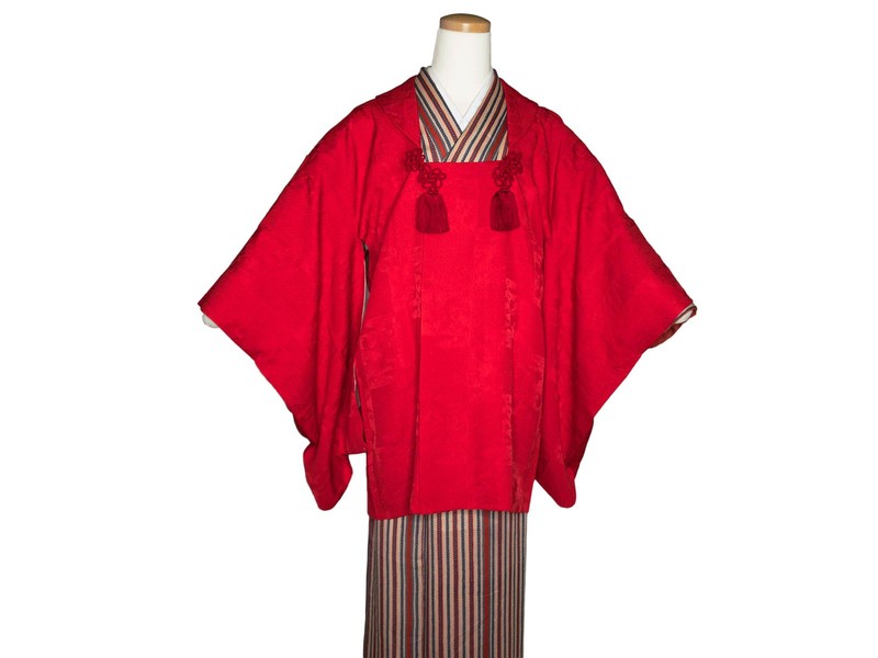 VTG Japanese Michiyuki Coat for Kimono Kitsuke Scarlet Red Silk