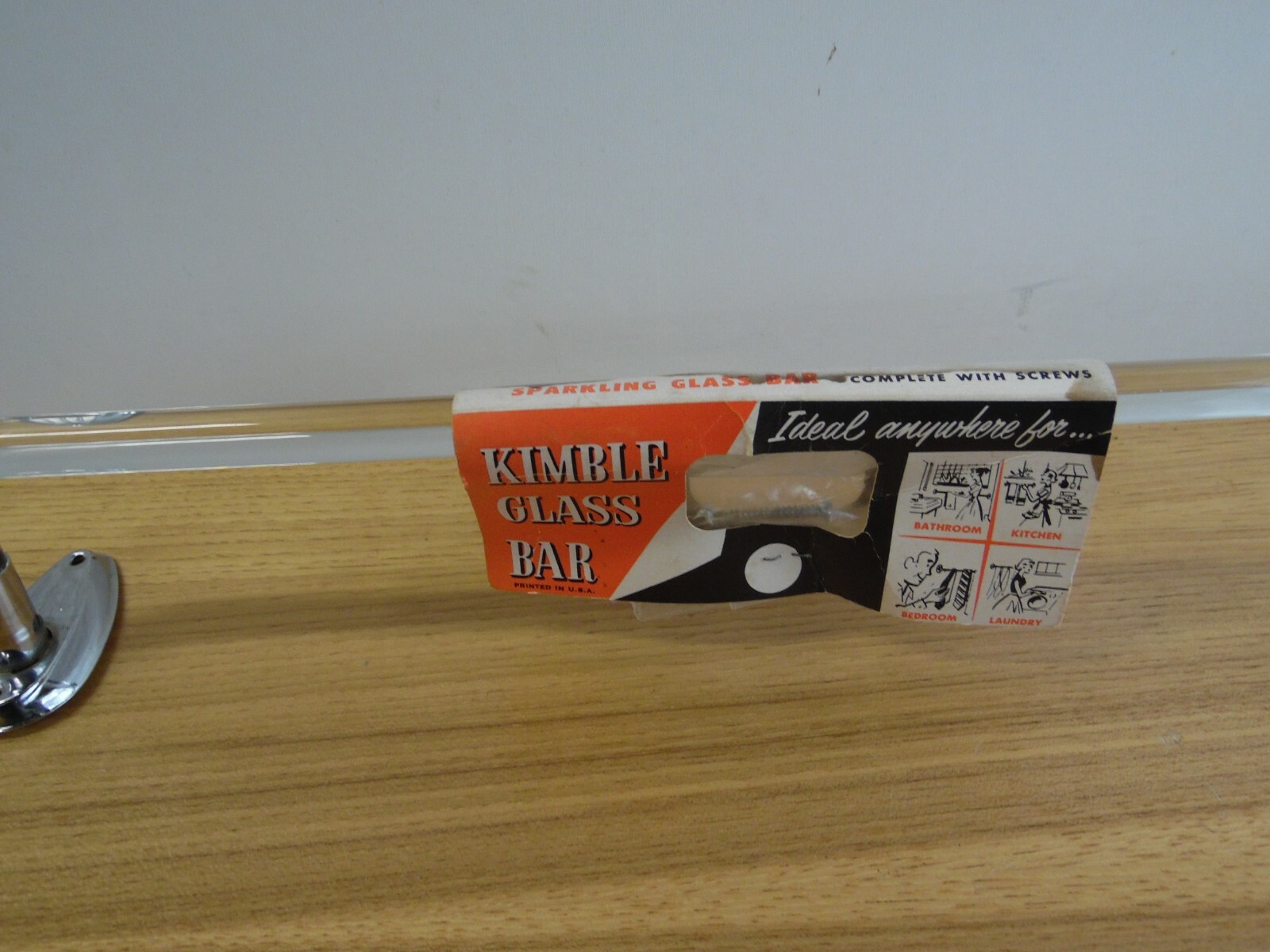 NOS Unused! ART DECO Solid KIMBLE GLASS Towel BAR BATHROOM Kitchen 24 inches