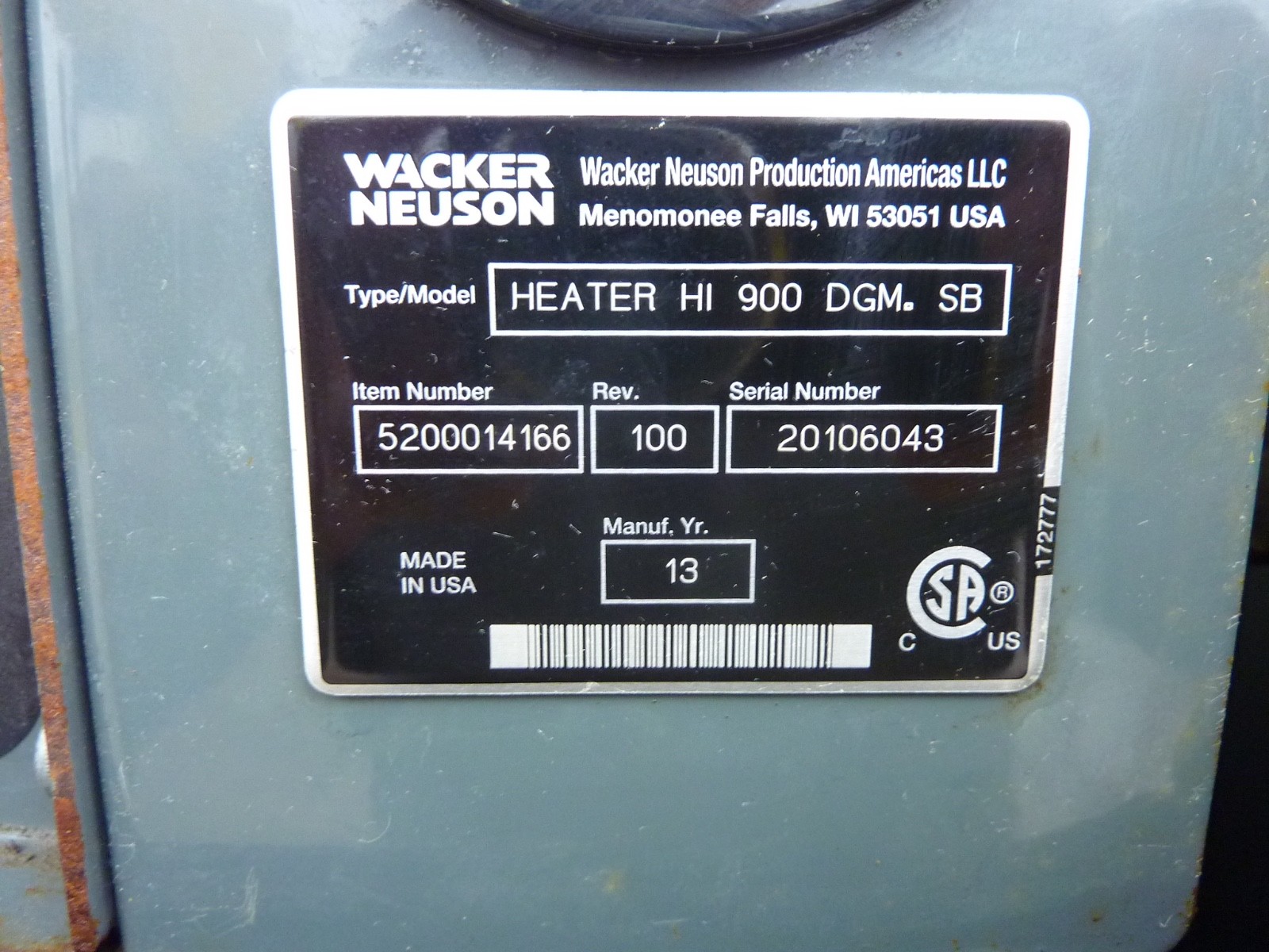 2013 Wacker Neuson HI900 Mobile Indirect Fired Air Heater 1300 Hours