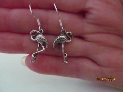 Sterling Silver Flamingo Earrings,  Stamped 925 Sterling Silver 7374