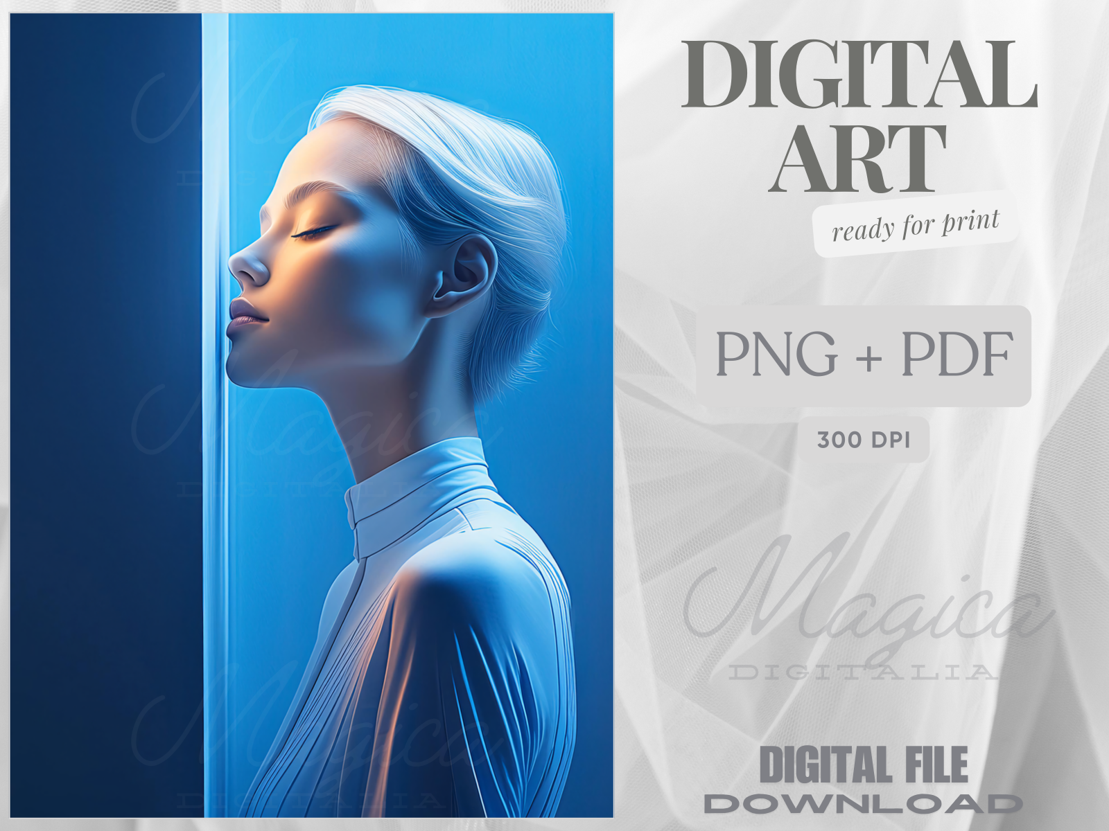 Woman Portrait, Minimalism, Digital AI Art, Wall, Poster Print, Instant Download