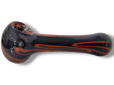 The ''Fire Dancer'' Black and Red/Orange Swirl Hand-Blown  Glass Tobacco Pipe 4.5''