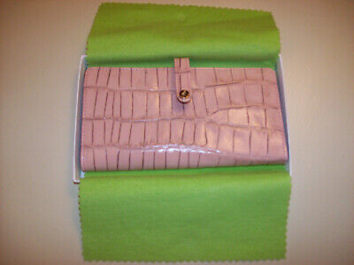New in Box Abas Alligator Leather Checkbook Cover - Blush Pink