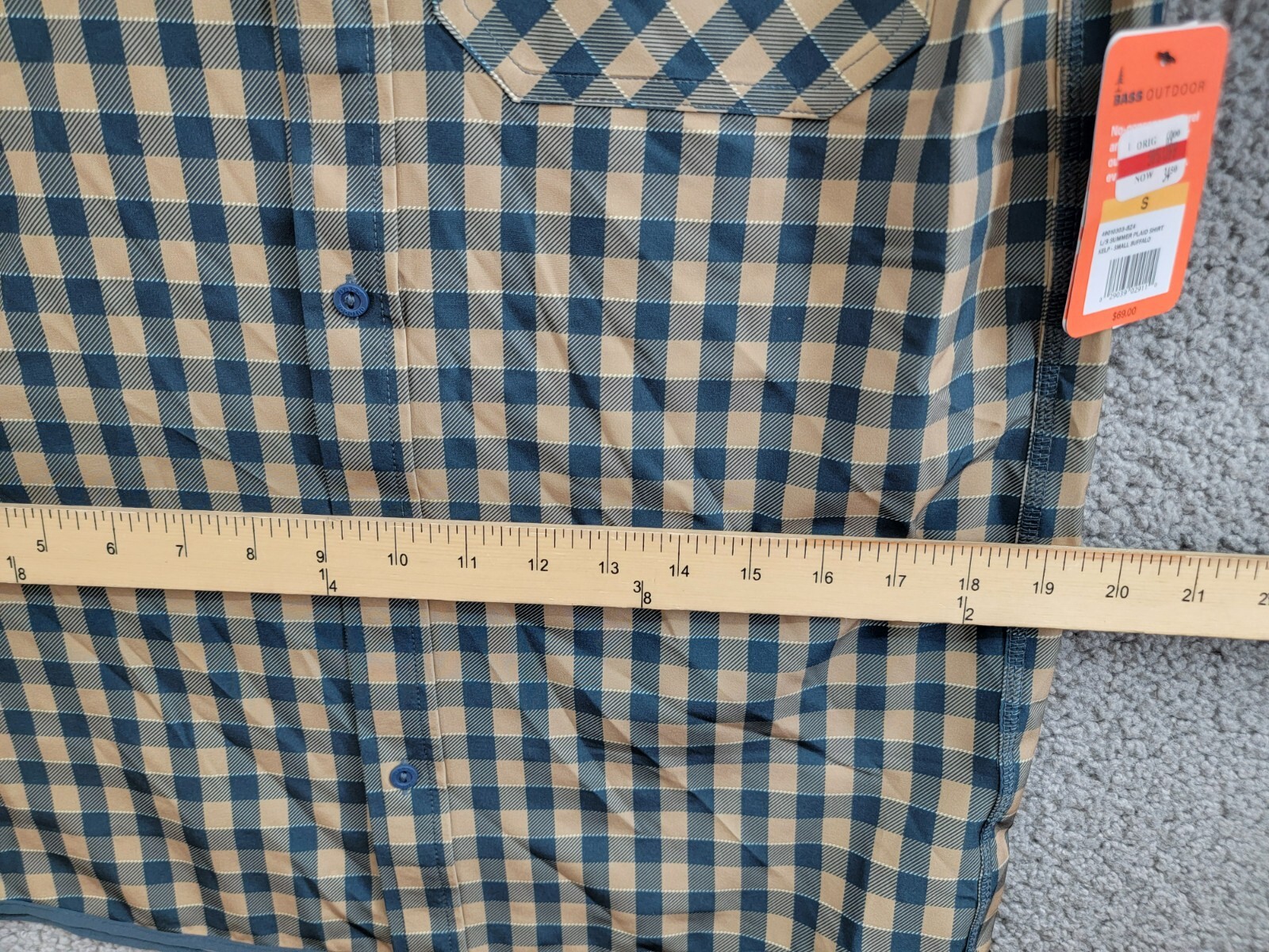 BASS OUTDOOR Cool Plaid Long-Sleeve Shirt Mens S Kelp Small Buffalo Patch Pocket - Picture 7 of 19