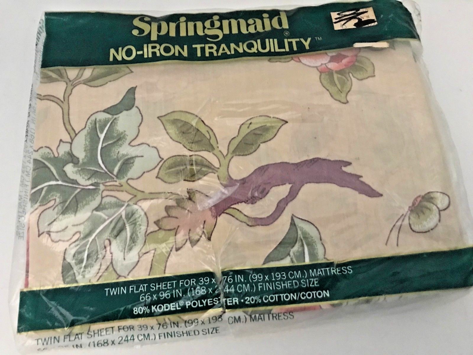 Springmaid TWIN Flat Sheet Covent Garden 39 x 76 No Iron Tranquility VINTAGE