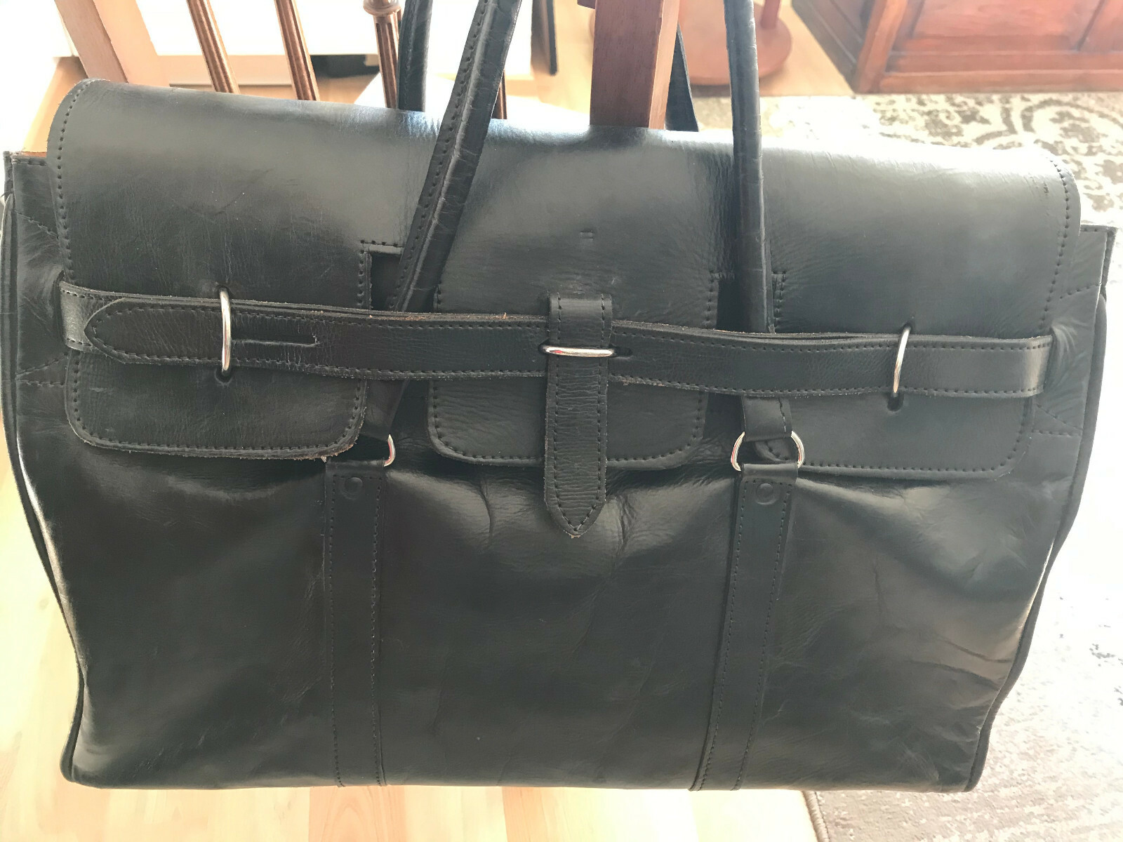 Reisetasche / Weekender, Rindsleder, Handarbeit, schwarz, neuwertig
