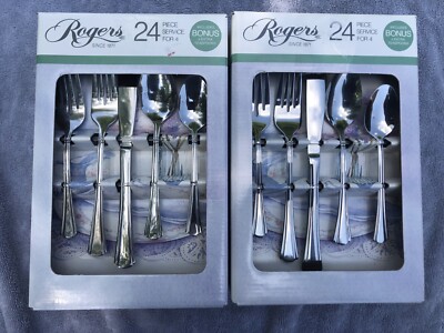 NOS 2-sets: Vintage Rogers by Stanley Roberts 24-pc Stainless Tableware for 8