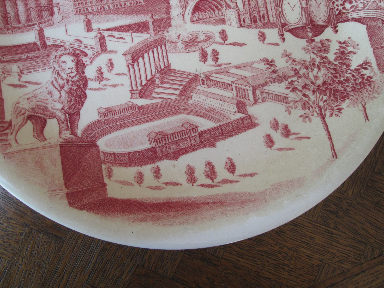 ANTIQUE VTG RED TRANSFERWARE MARSHELL FIELD & CO JOHNSON BROS CHICAGO PLATE