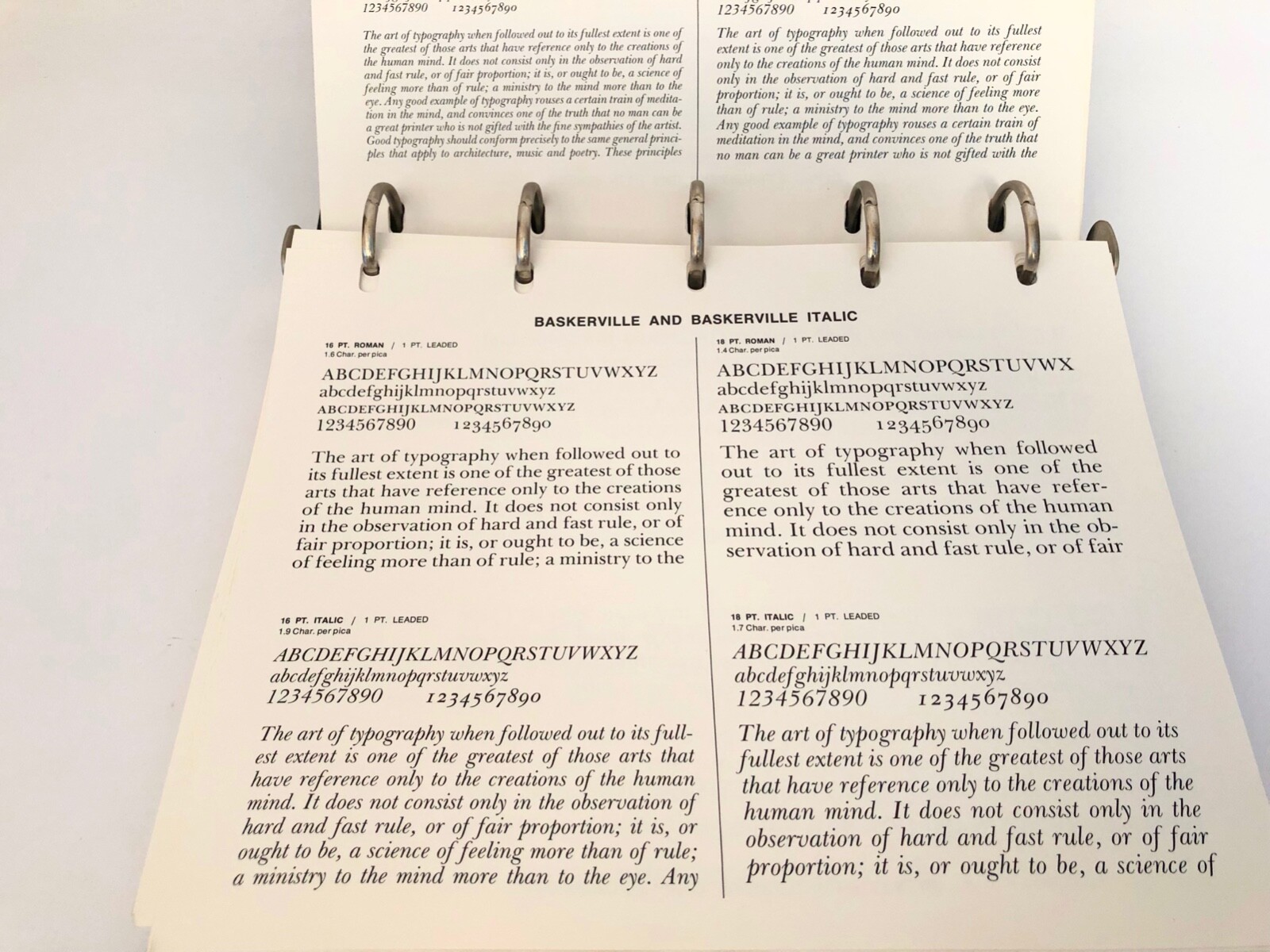 Dix typesetting font specimens • sample settings in giant binder