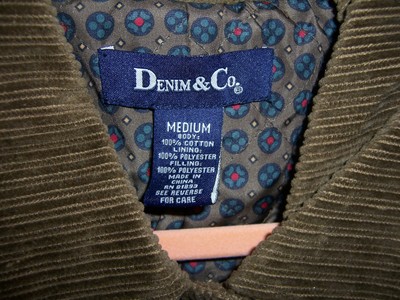 DENIM & CO Olive Green Corduroy LINED BLAZER Button Down w/ Zipper Size Medium