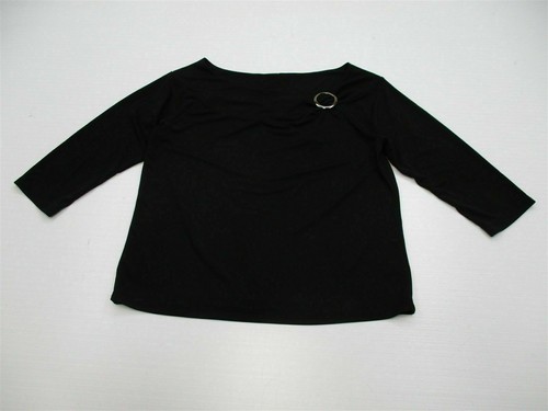 new NINE & COMPANY T3281 Scoop Neck Detail Black 3/4 Sleeve Knit Blouse Top